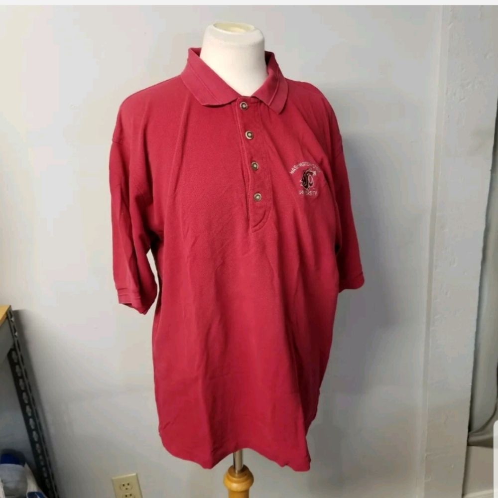 WSU distressed polo Red Mens large wuzzu menswear sportwear embroidery